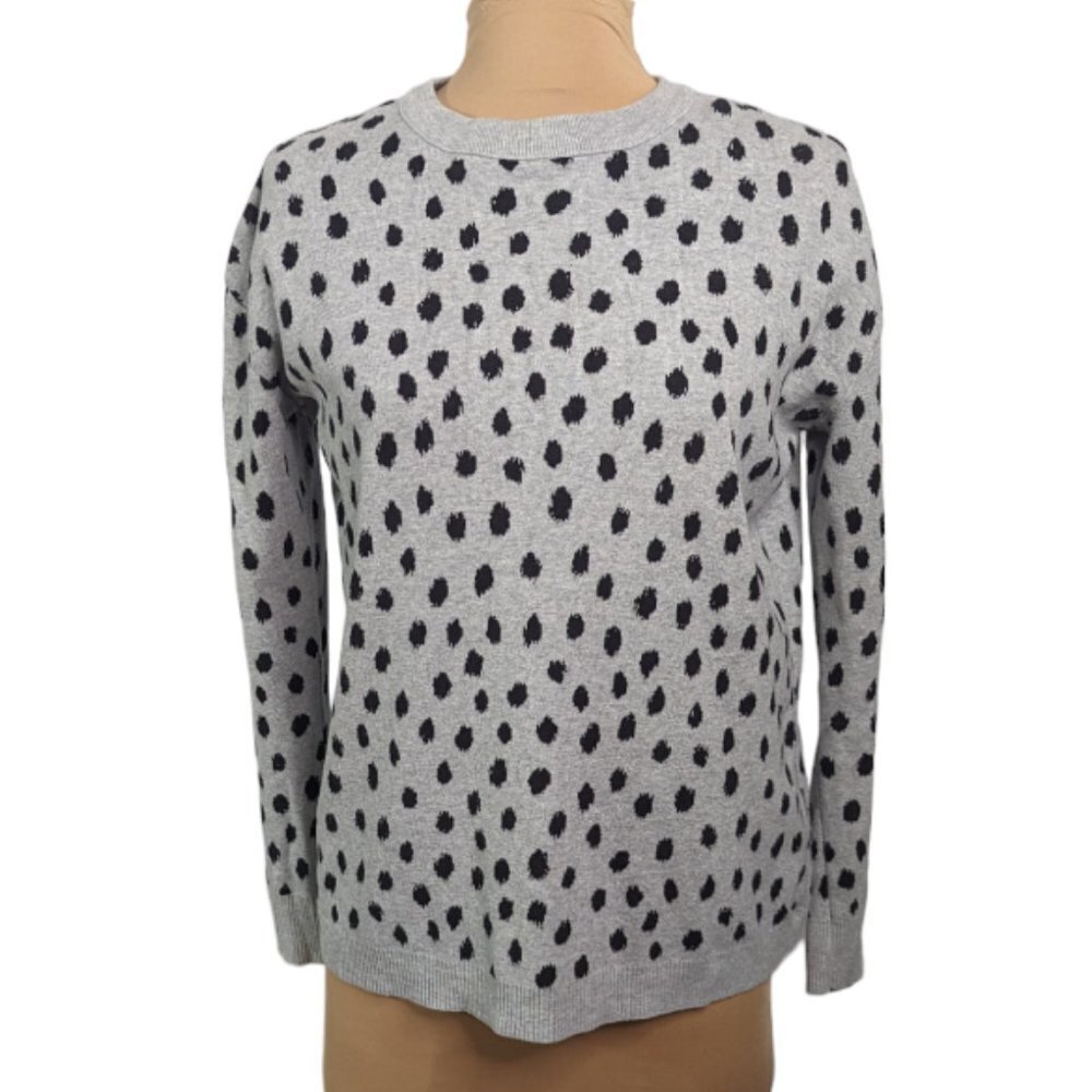 H & M Cotton Polka Dot Midweight Crew Neck Sweater Gray Black Size Small